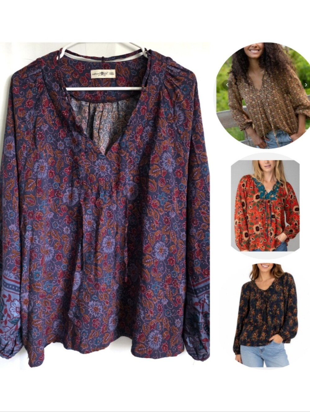 NATURAL LIFE Rowan Floral Peasant Open Neck Tie Top XXL